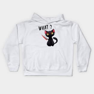 cut black cat with bloody knife Kids Hoodie